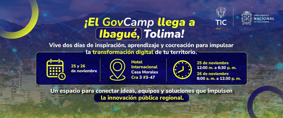 Imagen diseñada con invitación al GovCamp en Ibague, Tolima